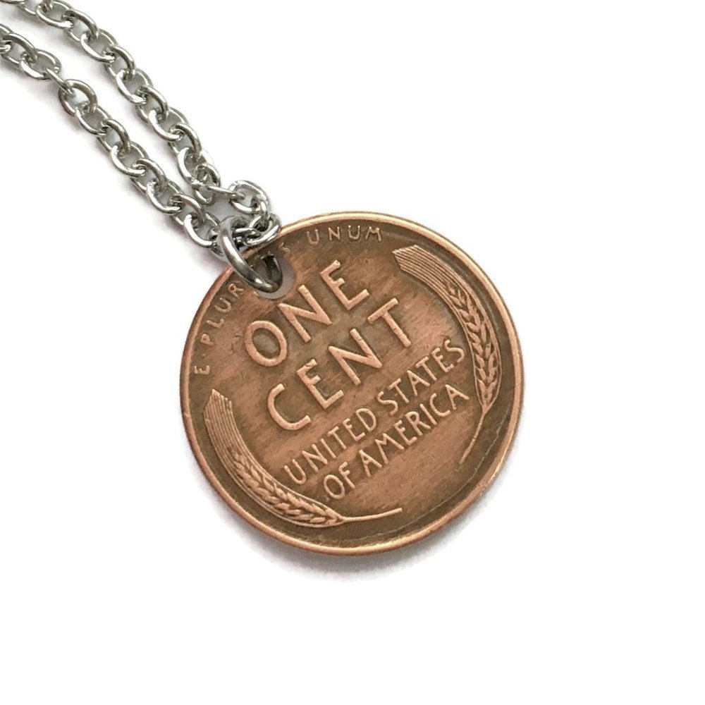 Lucky Wheat Penny Necklace UNISEX BOHO Vintage Stainless Steel Chain Coin Money